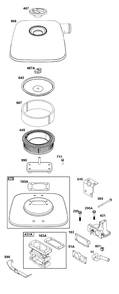 Air Cleaner Group Diagram and Parts List for 543477-0090-J1 400000 - 699999 Briggs and Stratton Engine